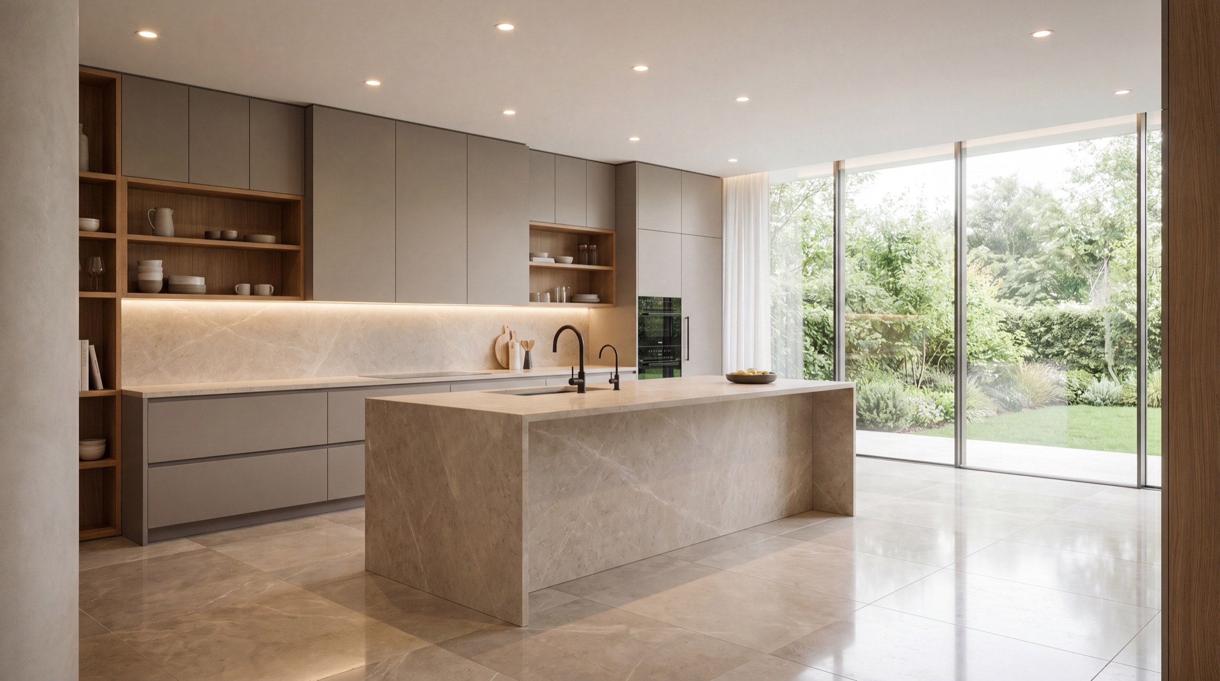 Bespoke modern kitchen with stone island